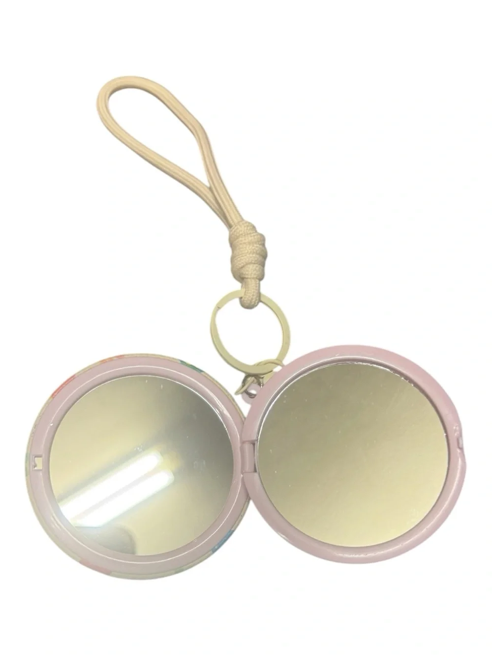 Compact mirror Cream keychain bag charm holder